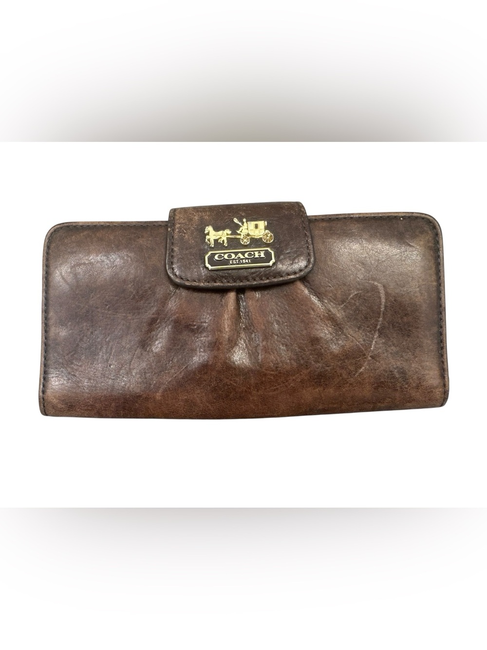 Coach Madison Brown Leather Wallet Gold Horse & Carriage Pink Interior **FAIR**